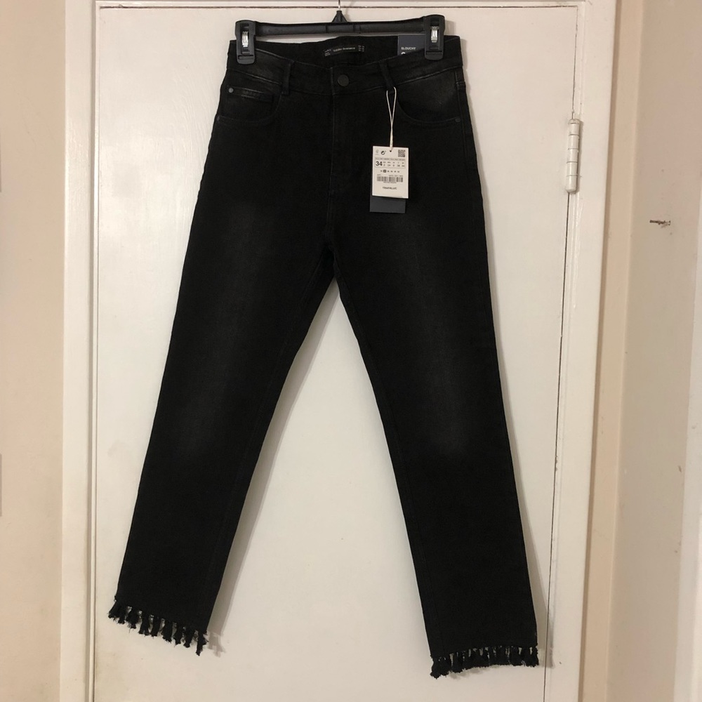 Zara TRF Trafaluc High Rise Crop Tassel Hem Size 2